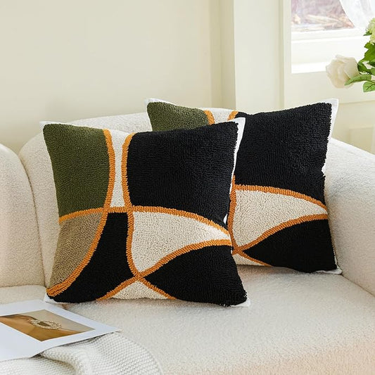 HOdo Home 2PCS Pillow Covers-Throw Pillow Cover,Tufted Boho Jacquard Pillow Covers,Farmhouse Decorative Pillow Cover,Pillow Cases for Couch,Sofa,Bed,Chair,Living Room,Home Decor(18x18inch )