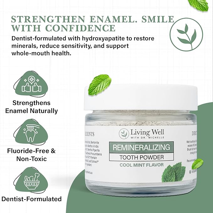 Remineralizing Tooth Powder | Fluoride-Free Hydroxyapatite Formula | Supports Enamel Strength & Oral Wellness | Safe, Clean Ingredients | Cool Mint Flavor