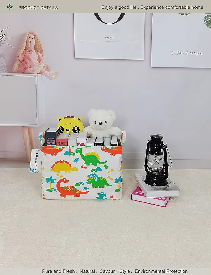 Rectangular Folding Laundry Basket, Canvas Basket,Nersury Hamper,Suitable for Children,Office,Bedroom,Clothes,Toys Storage(Dinosaur Paradise) (1)