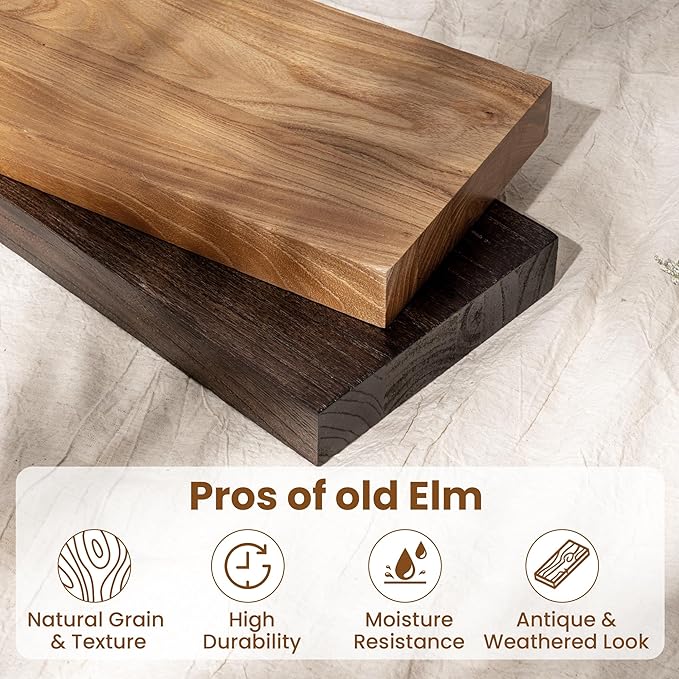 Wood Floating Shelves for Wall, 24" Floating Shelves Wall Mounted, Rustic Old Elm Wood Shelves for Home Decor, Heavy-Duty Storage Shelves for Books, Bathroom, Kitchen, Walnut Color, Set of 2