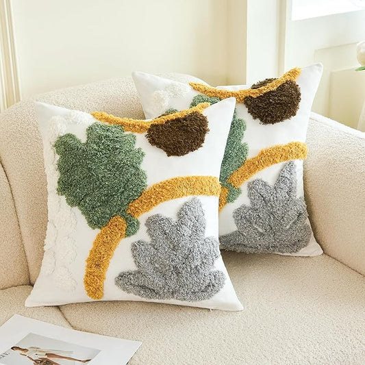 HOdo Home 18x18 Throw Pillow Covers, 2PCS Tufted Boho Jacquard Pillow Covers,Farmhouse Decorative Pillow Cover,Pillow Cases for Couch Sofa Bed Stylish Decor, Simple Textured Cushion Sham