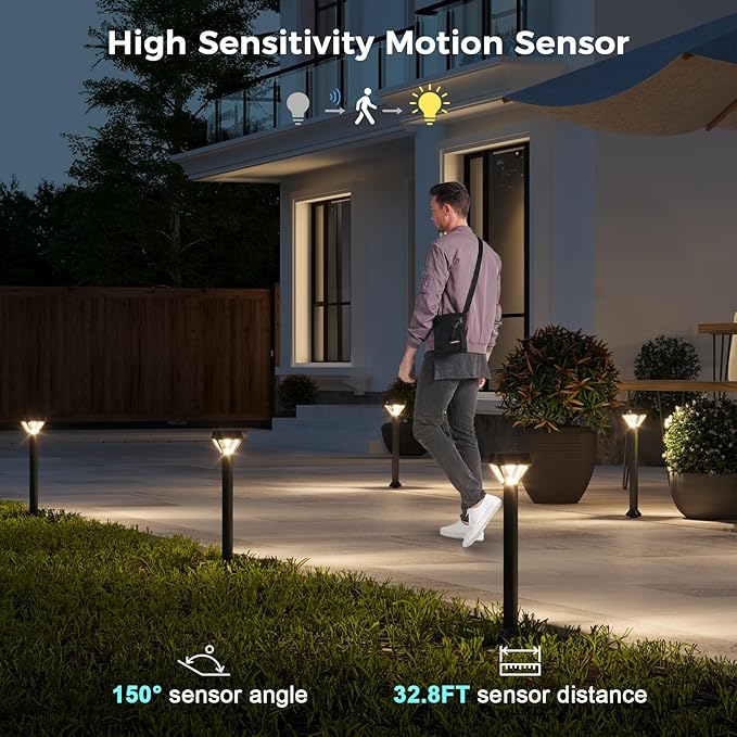 XMCOSY+ Smart Solar Lights Outdoor with Motion Sensor, 150LM APP Control RGBCW Color Changing Garden Lights Solar Powered for Yard Pathway Landscape, Waterproof, 4 Pack