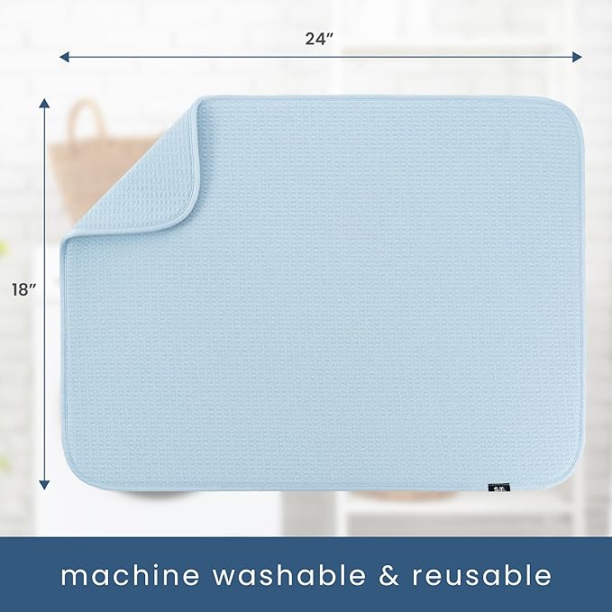 S&T INC. Dish Drying Mat XL, 18” x 24”, Absorbent Microfiber Kitchen Counter Mat, Dish Drying Pad for Dishes, Utensils, Pots and Pans, Extra Large, Sky Blue