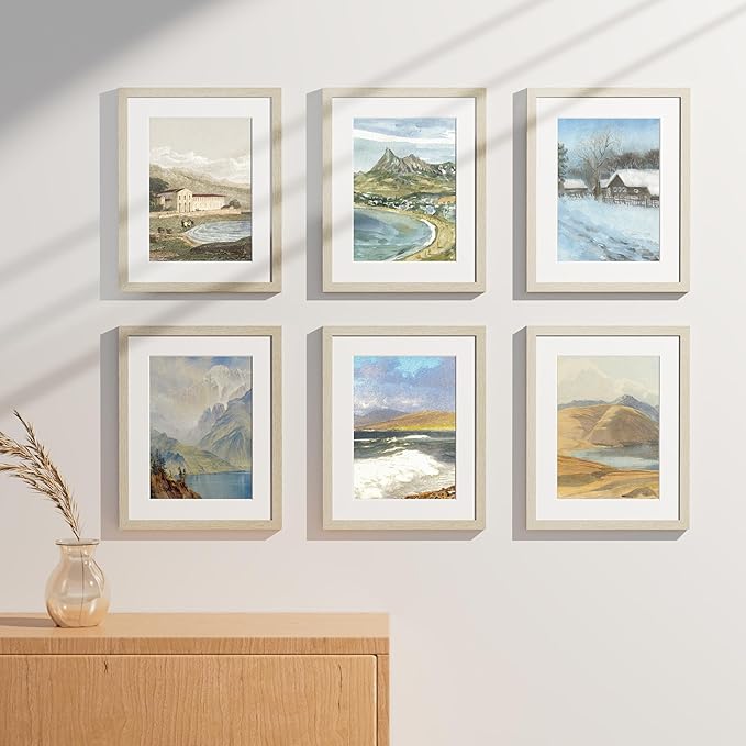 Vittanly 11x14 Picture Frames Set of 9, Shatter Resistant Plexiglass, Display 8x10 Pictures with Mat or 11x14 without Mat, Photo Frames for Wall or Tabletop, Engineered Wood, Cornsilk