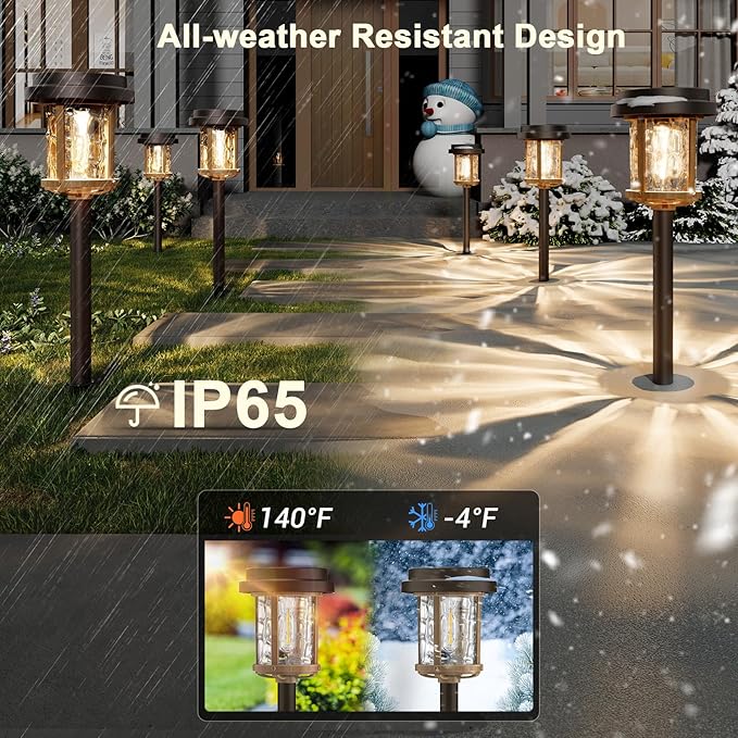 XMCOSY+ Solar Pathway Lights, Garden Solar Lights, 20 LM LED Glass Water Lens, IP65 Waterproof Solar Powered Light for Outside Driveway Walkway Landscape Backyard Sidewalk (Black & Brown)