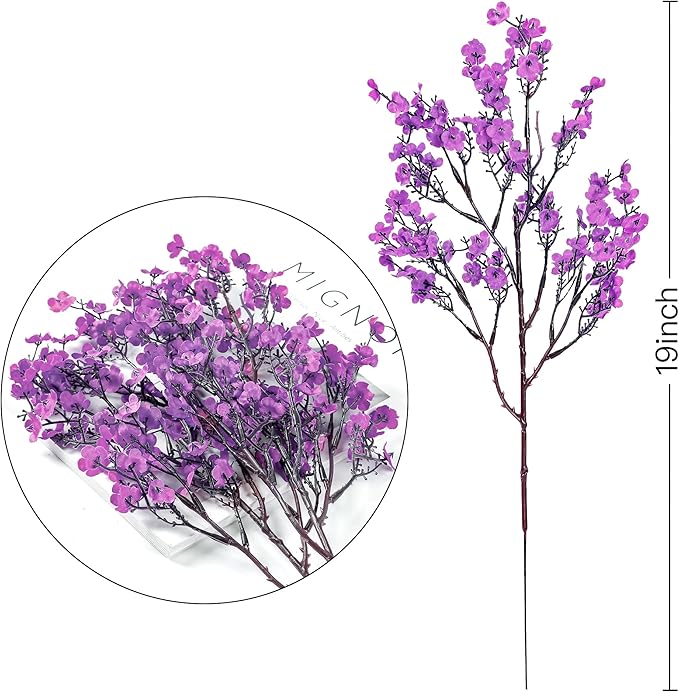 Sggvecsy 10 Pcs Babys Breath Artificial Flowers Gypsophila Bouquets Bulk Real Touch Fake Silk Flowers for Home Wedding DIY Floral Arrangement Kitchen Table Centerpiece Festival Decoration (Purple)