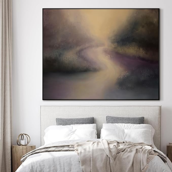 SIGNWIN 46"x60" Extra Large Framed Wall Art Golden Light River Path Dreamy Impressionist Landscape Illustration for Home Living Room Bedroom Decor (Frame Assembly Required)