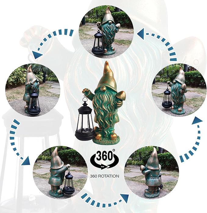 Gnomes Garden Statue Outdoor Décor with Solar Lights Lantern,Gnome Solar Light Figurines Outside Decorations for Yard,Lawn Patio, Balcony, Unique Housewarming Gifts