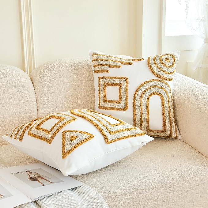 HOdo Home 2PCS Pillow Covers-Throw Pillow Cover,Tufted Boho Jacquard Pillow Covers,Farmhouse Decorative Pillow Cover,Pillow Cases for Couch,Sofa,Bed,Chair,Living Room,Home Decor(18x18inch )