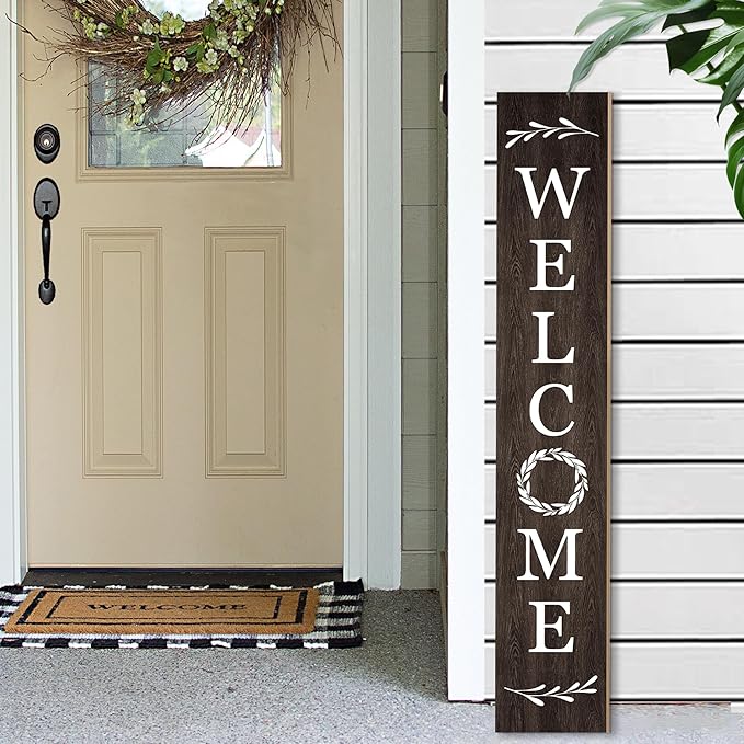 Welcome Wooden Porch Sign 47.2"H Front Door Rustic Standing Large Welcome Porch Sign for Home Front Porch Decor Rustic Wall Decor Home Farmhouse Yard Door Decorations -Brown Porch Decor