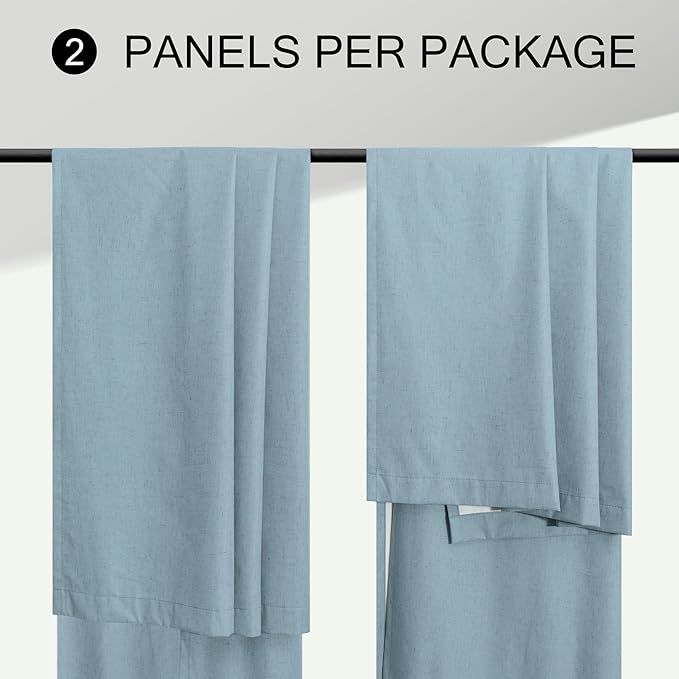 Dusty Blue Drapes 84 Inch Length 2 Panels for Bedroom Aesthetic 100% Blackout Cute Curtains for Nursery Weather Curtain Thermal Insulated Energy Efficient Cotton Linen Back Tab Pleated Stone Blue Grey