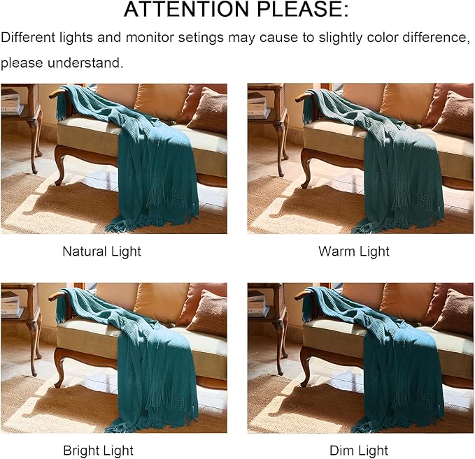 lifein Throw Blanket for Couch, Soft Boho Decor Bed Throw,Cozy Teal Knitted Chenille Small Farmhouse Lightweight Throw for Spring(Teal,50 * 60")