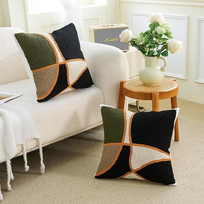 HOdo Home 2PCS Pillow Covers-Throw Pillow Cover,Tufted Boho Jacquard Pillow Covers,Farmhouse Decorative Pillow Cover,Pillow Cases for Couch,Sofa,Bed,Chair,Living Room,Home Decor(18x18inch )