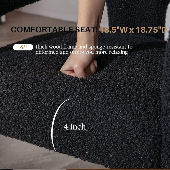 Black Sherpa Dining Chairs Set of 6, Modern Barrel Dining Room Chairs Upholstered Faux Fur Accent Chair with Arms and Round Back for Living Room Kitchen Armchair No Assembly Needed