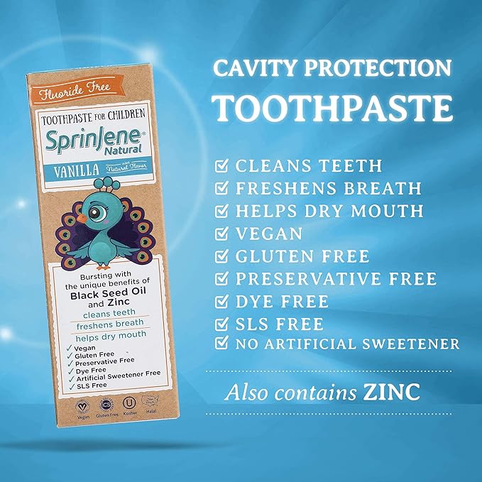 SprinJene Natural Kids Toothpaste, Vanilla | Natural Childrenโs Toothpaste | Fluoride Free Toothpaste for Toddlers | 4 Pack