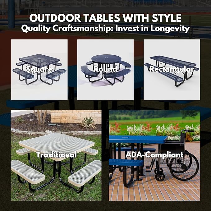 TRD3-GRY Heavy Duty Round Portable Picnic Table 3 Seat Handicap Accessible, 46", Grey, Made in America