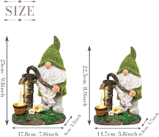 TERESA'S COLLECTIONS Resin Garden Gnomes Decor with Solar Lights, Fathers Gifts, Green Outdoor Decorations for Porch Patio, Gifts for Dad and Mom,Outdoor Garden Decor Ornaments for Outside, 10"