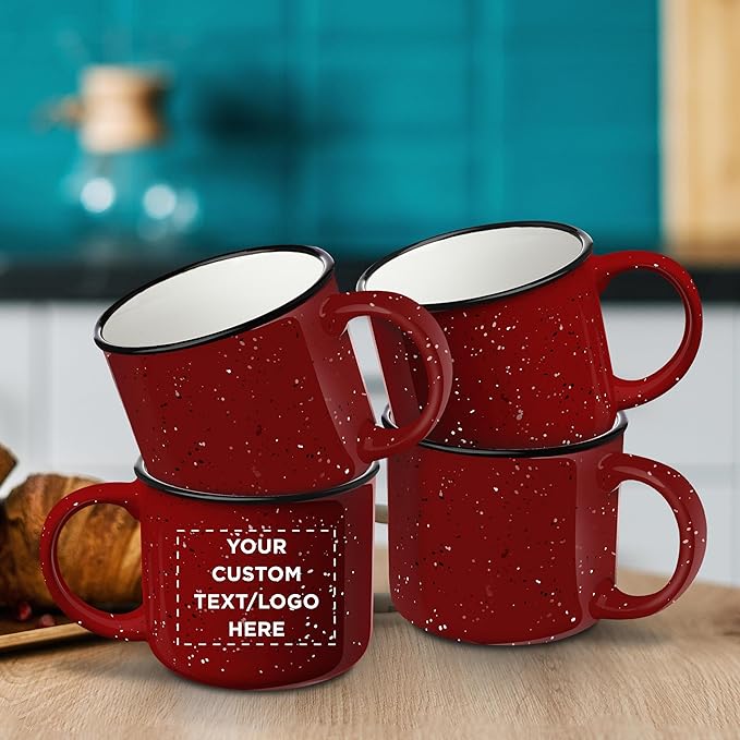 DISCOUNT PROMOS Custom Ceramic Campfire Coffee Mugs 13 oz. Set of 100, Personalized Bulk Pack - Perfect for Tea, Espresso, Cappuccino, Hot Cocoa - Red