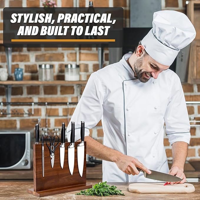 YeloIris Wooden Magnetic Knife Holder - Dual - Sided Stand with Enhanced Magnets for Multifunctional Kitchen Knife Storage - Stylish, Durable, and Strong (Knives Not Included) - 12" x 9" - 3.48 lbs