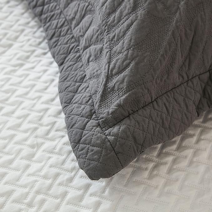 MarCielo 3-Piece 100% Cotton Oversized Bedspread Lightweight Quilt Coverlet Embroidery Farmhouse Bedding Set T0 (Dark Grey, Oversized King (118"x106"))