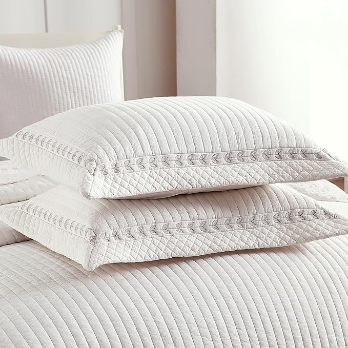 MarCielo 100% Cotton Quilt Set White Lightweight Bedspread with Scalloped Edge, Farmhouse Vintage Bedding, All Season Use(TC Off-White,King (114"x102"))