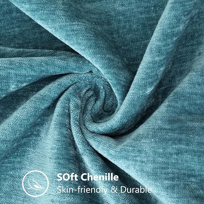 decorUhome Chenille Soft Throw Pillow Covers 18x18 Set of 2, Farmhouse Velvet Neutral Decorative Euro Pillow Covers with Stitched Edge for Couch Sofa Bed Home Decor, Teal
