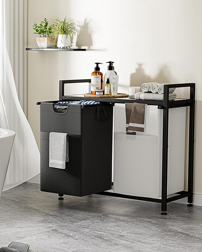 Lulive Double Laundry Hamper, Multifunctional Basket Organizer, 112L Laundry Sorter with Removable Bags and Fabric Handles, Large Top Shelf Laundry Bag for Bathroom, Dorm, Laundry Room