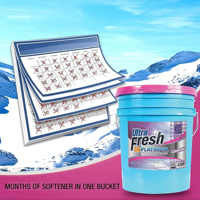 Ultra Fresh Platinum Fabric Softener for Laundry up to 640 Loads, Lavender, 5 Gallons - Fabric Odor Remover to Wash Clothes and Sheets