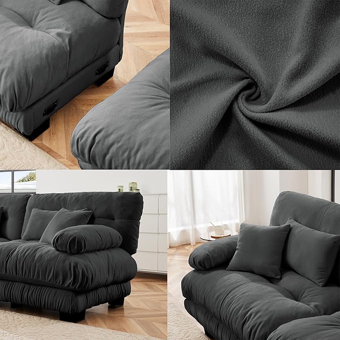 Modular Sectional Sofa Cloud Couch 3-Seater Deep Seat Sofa Couch, Oversized Couch Bed Sectional Couch with Round Bolster Armrests 5 Pillows, Modern Sofa Chair Comfy Couch(Gray)