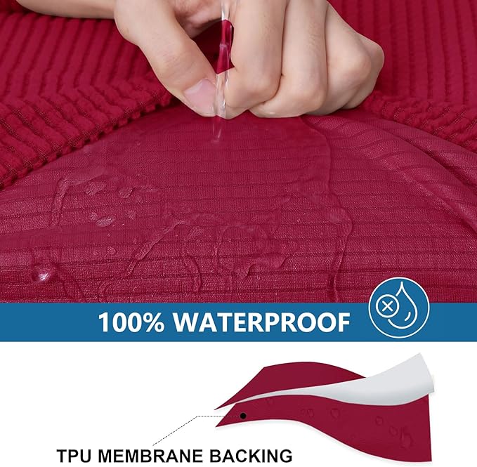 hyha Waterproof Sectional Couch Covers, Non Slip Sofa Couch Cushion Covers L Shape, Thick Stretch Jacquard Fabric, Washable Sofa Slipcovers with Elastic Bottom (1 Piece for Chaise XL, Wine Red)