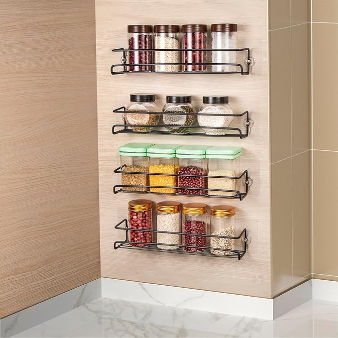 ROFAY Spice Rack Organiser, 4 Pack Wall Mounted Tier Shelf with Adhesive Sticker & Screws for Spices, Herbs, Jars and Other in Cupboard/Kitchen/Cabinets/Pantry