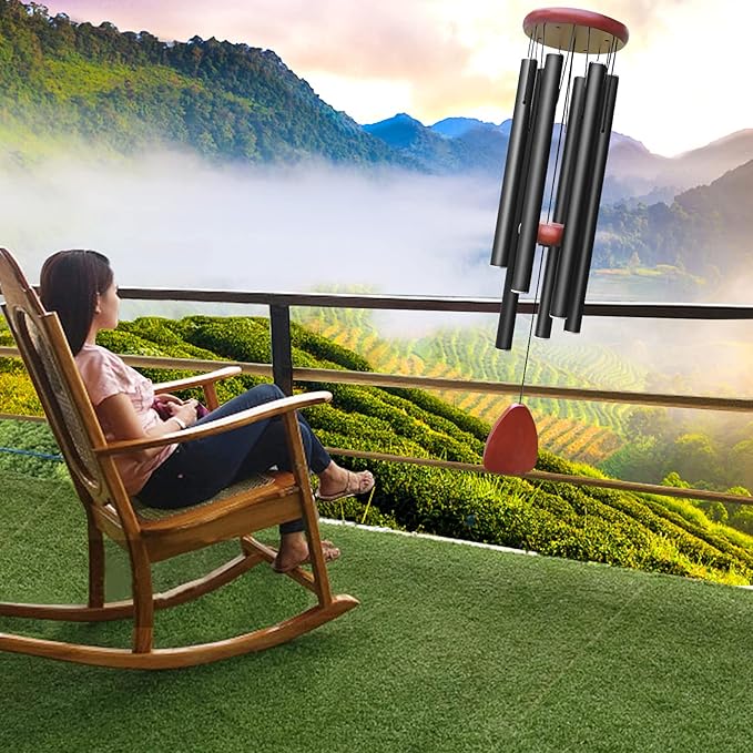 Large Aluminium Wind Chimes Outside, Soothing Melodic Memorial Sympathy Wind Chime, Suitable Outdoor Garden Decor, Gift for Mom Women Neighbors (Black Wind Chimes-36 in)