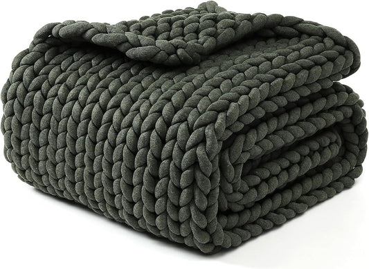 YnM Chunky Throw Blanket, Medium-Weight, Hand Knitted, Skin Friendly, Ventilated and Breathable, Machine Washable, Home Décor Piece for Couch, Sofa and Bed (Olive, 40x50 Inch)