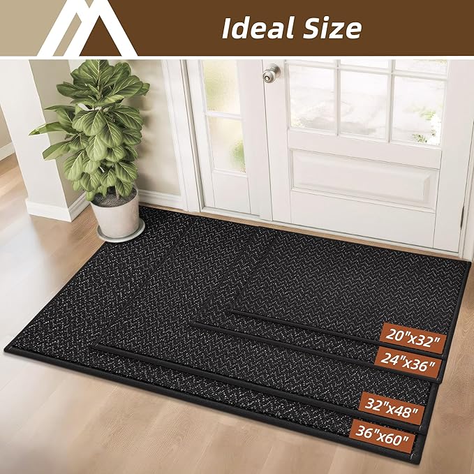 COSY HOMEER-Door-Mat 24"x36" Non Slip Absorbent Entryway Rugs Dirt Trapper Doormats Washable Entrance Mats Low Pile Welcome Floor Mat for Front Back Door and Entry Mats,Black