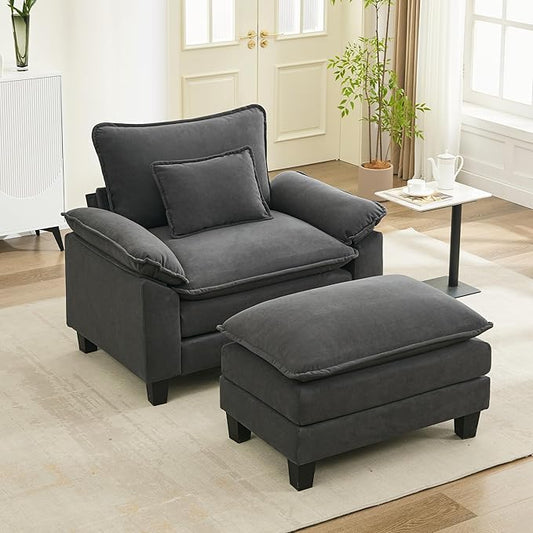 URRED Modular Sectional Sofa Comfy Cloud Couch, Modern Chenille Sofa Sleeper Deep Seat Couches with Ottoman/Pillows for Living Room (Dark Gray, 53''- Ottoman)