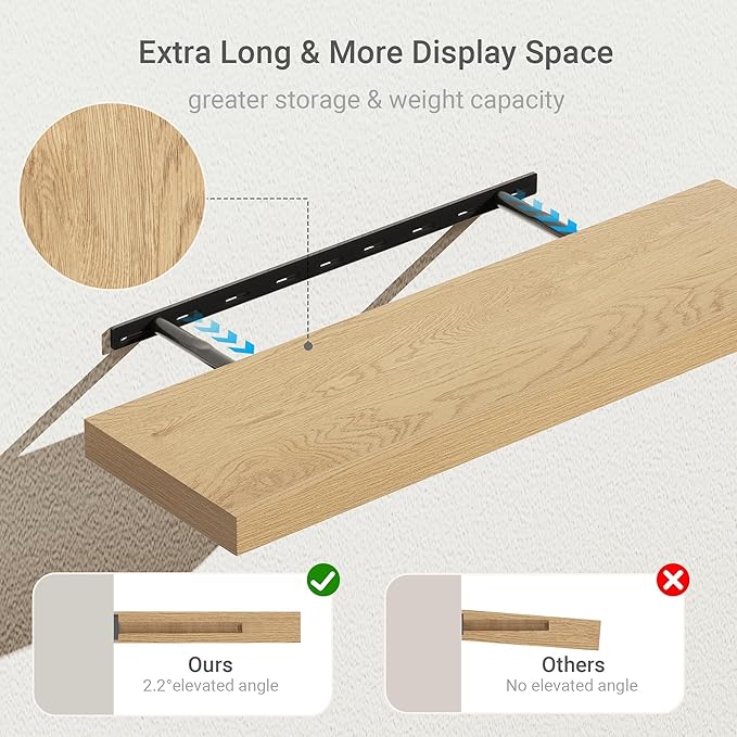 10 inches Deep Floating Shelves 36 inch Long, Large Oak Wall Shelves Heavy Duty 70 lbs for Bedroom, Bathroom, Living Room, Kitchen, Office, Modern Shelf Home Decor with Invisible Bracket