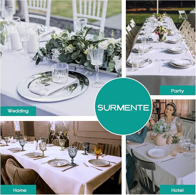 Surmente 10 Pack White Rectangle Tablecloth 90 x 156-inch Rectangular Polyester Table Cloth for Weddings, Banquets, or Restaurants