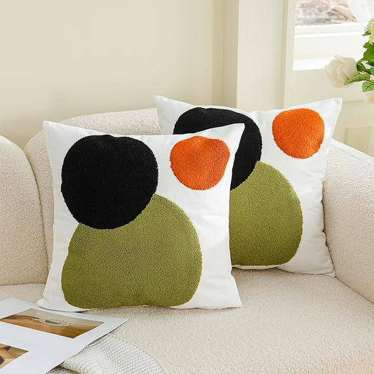 HOdo Home 2PCS Tufted Boho Jacquard Pillow Covers, Pillow Covers-Throw Pillow Cover,Farmhouse Decorative Pillow Cover,Pillow Cases for Couch,Sofa,Bed,Chair,Living Room,Home Decor (18x18inch)