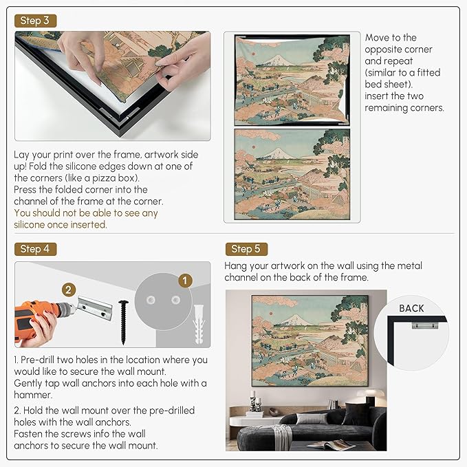 SIGNWIN 36"x46" Extra Large Framed Wall Art Japanese Ukiyo-e Landscape, Timeless Mt. Fuji Scene for Zen-Inspired or Asian-Style Interiors for Home Living Room Bedroom Decor (Frame Assembly Required)