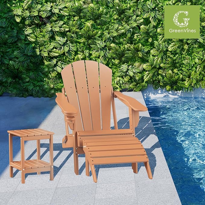 GREENVINES Adirondack-Ottoman | Set of 4 | HDPE Plastic | Outdoor Footrest | All Weather | Foot Rest | Foot Stool | Teak | for Adirondack Chair | for Patio Backyard Pool