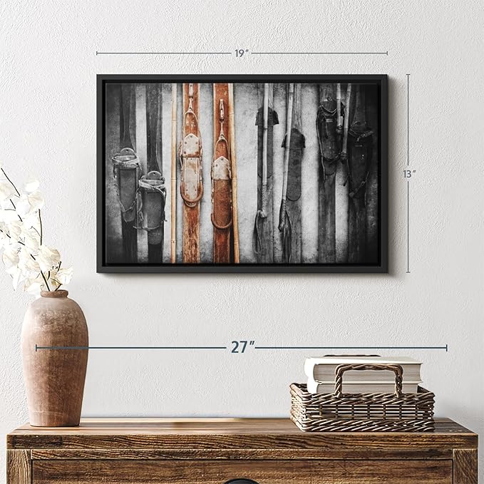 ElephantStock Ski Collection Wall Art - Horizontal Framed Canvas - 1-Piece Bathroom Wall Decor - Photography sports Canvas Print - Brown and Black Decor for Wall - 19" X 13"