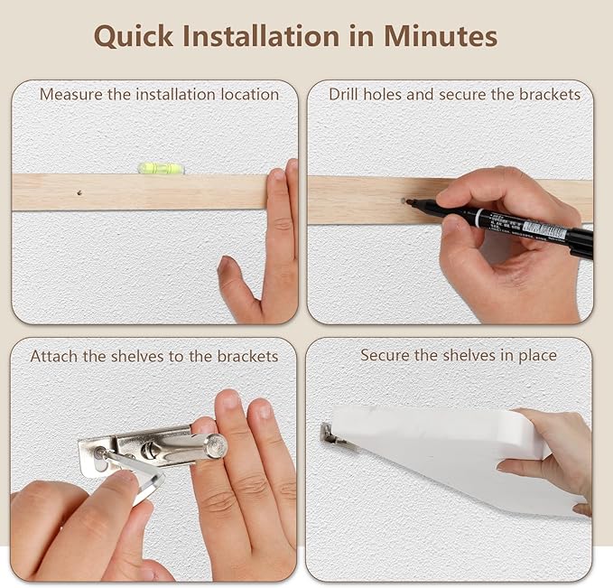 Solid Wood Floating Shelves Set of 2 - Natural, Warp & Crack Resistant 35.43 Inch Wall Shelf with Invisible Brackets Thicker, More Durable for Bathroom, Bedroom, Kitchen, Living Room (White, 35.43)