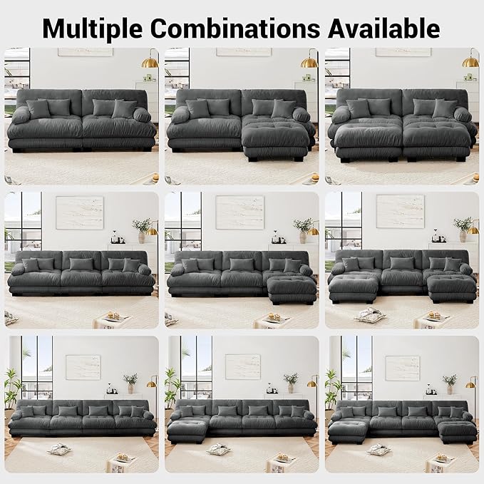 Modular Sectional Sofa Cloud Couch 3-Seater Deep Seat Sofa Couch, Oversized Couch Bed Sectional Couch with Round Bolster Armrests 5 Pillows, Modern Sofa Chair Comfy Couch(Gray)