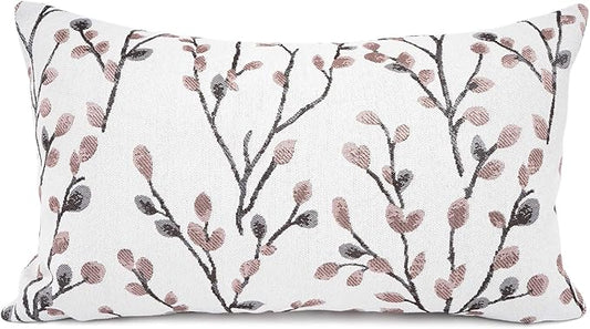 YOUR SMILE Classical Embroidery Jacquard Farmhouse Oblong Rectangle Chenille Red Leaf Decorative Throw Pillow Case,12x20 inch