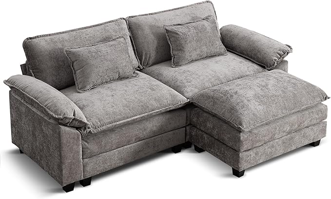 URRED Modular Sectional Sofa Comfy Cloud Couch, Modern Chenille Sofa Sleeper Deep Seat Couches with Ottoman/Pillows for Living Room (Gray, 82.6''- L Shape)