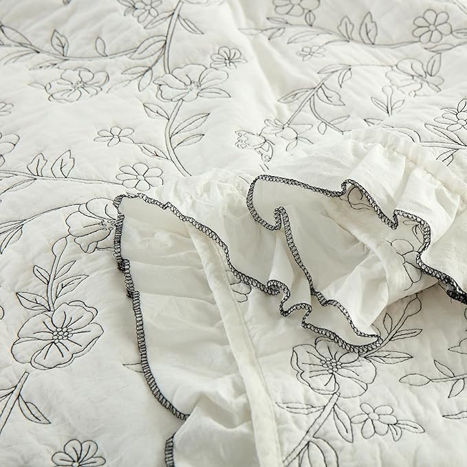 MarCielo 3-Piece 100% Cotton Bedspread Lightweight Quilt Coverlet Embroidery Farmhouse Bedding Set (Floral,King (106" X 98"))