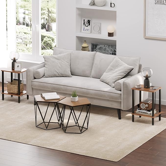 TUTOTAK End Table with Charging Station, Side Table with USB Ports and Outlets, Nightstand, 2-Tier Storage Shelf, Sofa Table for Small Space, 1 Package(2PCS) TB01BB041