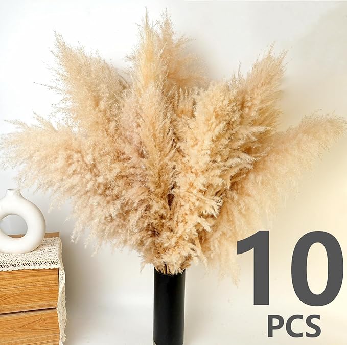 10 PCS 40" Tall Pampas Grass Stems in Natural Beige, Add a Boho Touch to Your Space—Pompas Grass Ideal for Floral Arrangements, Floor Vases, Weddings, and Creating a Bohemian Ambiance at Home.