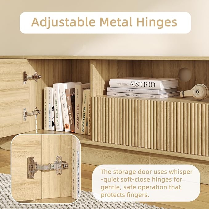 Fluted TV Stand and Coffee Table Set of 2,86.61'' TV Console for 55-85 Inch,Modern Entertainment Center with Large Storage Cabinet,Lift Top Coffee Table for Living Room, Bedroom, Natural