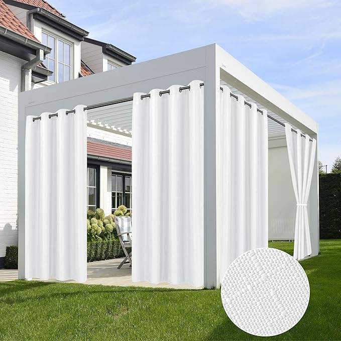 HolidayIdeas 4 Panels Linen Outdoor Curtains for Patio Waterproof White Curtains 84 Inch Length-Outside Curtains Weatherproof, Privacy for Pergola, Porch, Gazebo-54 Wide x 84" Long